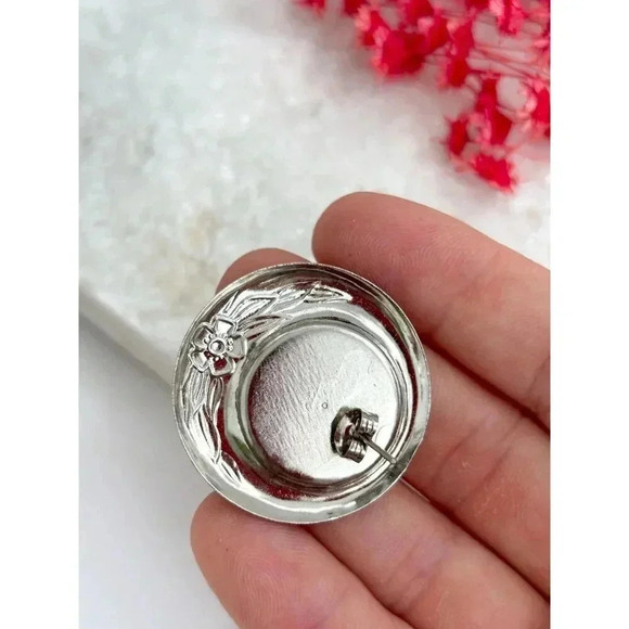 Vintage Dual Gold & Silver Toned 80's Circular / Round Bullseye Stud Earrings - Picture 5 of 6